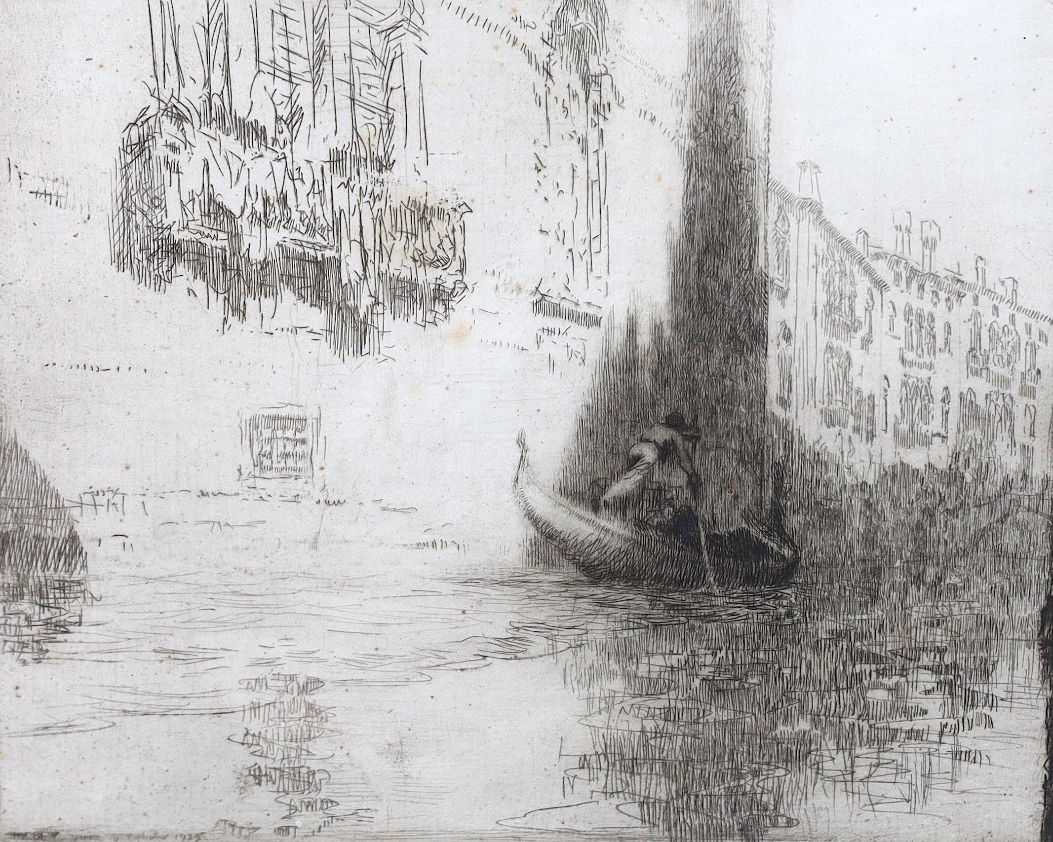 James McBey (Scottish, 1883-1959), 'The Passing Gondola', dry point etching, 21 x 26.5cm